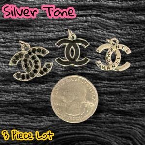 Lot of 3 Silver/Black CC Zipper Pull Button Charm Pendants